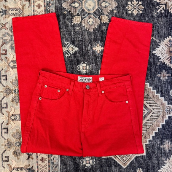 Lucky Brand High Waist Straight Crop Red 100% Cotton Denim Jeans Size 6/28 - Picture 2 of 14